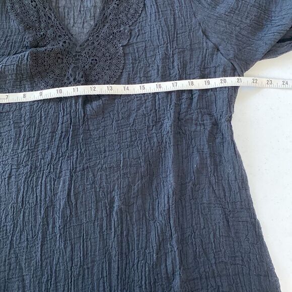 Eberjey Sol Celeste Short Sleeve V-Neck Lace Tunic Swim Coverup Gauze Oversized - Picture 13 of 15